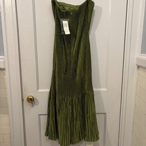 Abercrombie | Women's Strapless Pleat Release Midi Dress | Green - Picture 2 of 7